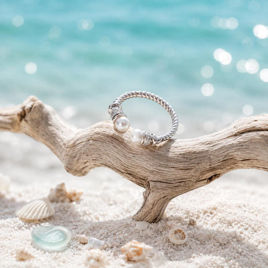 Beachchī pearl open cuff ring | 925 sterling silver ring