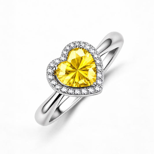 Yellow Heart Moissanite Ring, Platinum Plated 925 Sterling Silver, 0.5 CT VVS1 Heart Ring, Adjustable Promise Ring Gift