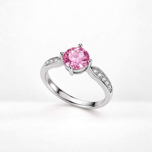 Pink Moissanite Ring, Platinum-Plated Sterling Silver, Sparkling Statement Jewelry