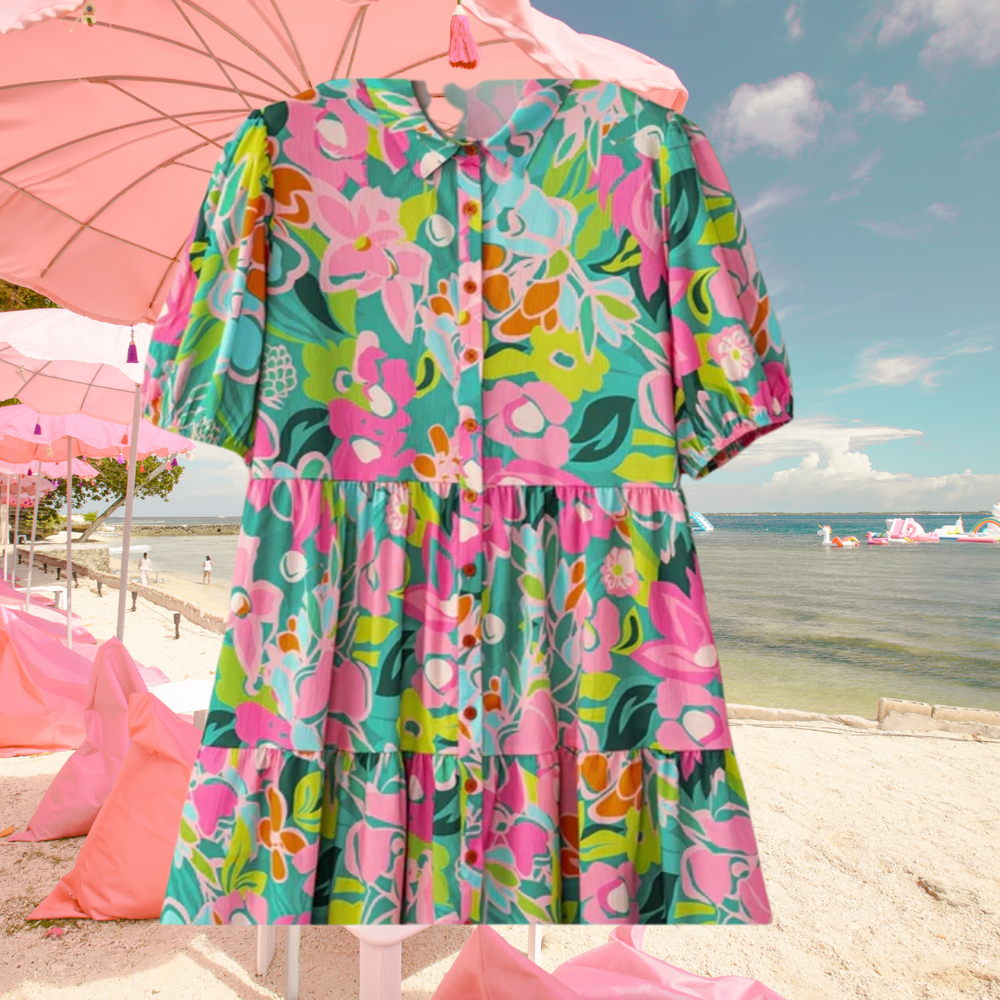 Beachchi Sundress, Charming Mini Sundress. Floral Sundress, Women's Sundress, Floral Mini Dress, Vacation Sundress, Beach Mini Dress, Beachchi Sundress, Floral Puff Sleeve Mini Dress