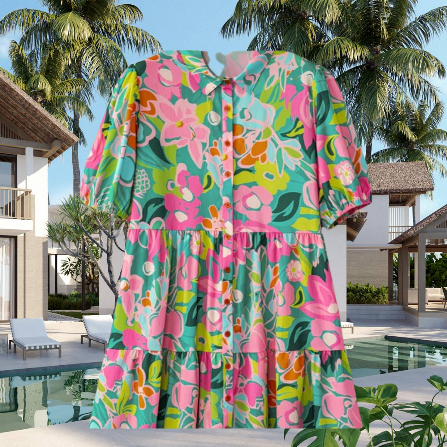 Beachchi Sundress, Charming Mini Sundress. Floral Sundress, Women's Sundress, Floral Mini Dress, Vacation Sundress, Beach Mini Dress, Beachchi Sundress, Floral Puff Sleeve Mini Dress