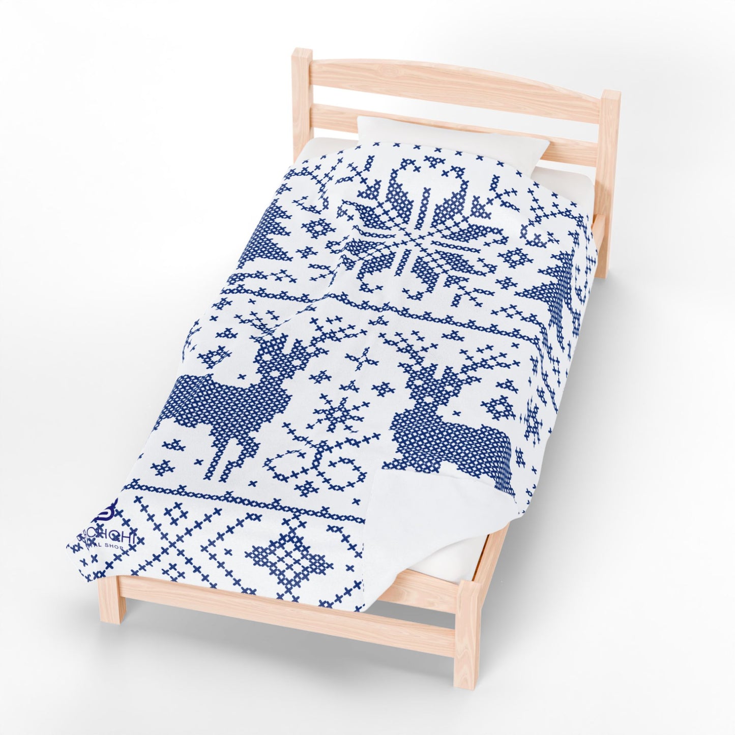 Blue Snowflake Holiday Plush Blanket, Cozy Winter Decor, Soft Throw Blanket, Reindeer Pattern, Festive Gift