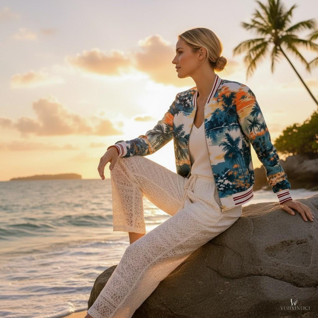 The Beachchi Bomber, Vintage Palm Sunset Satin Bomber Jacket | Boutique Style Jacket,