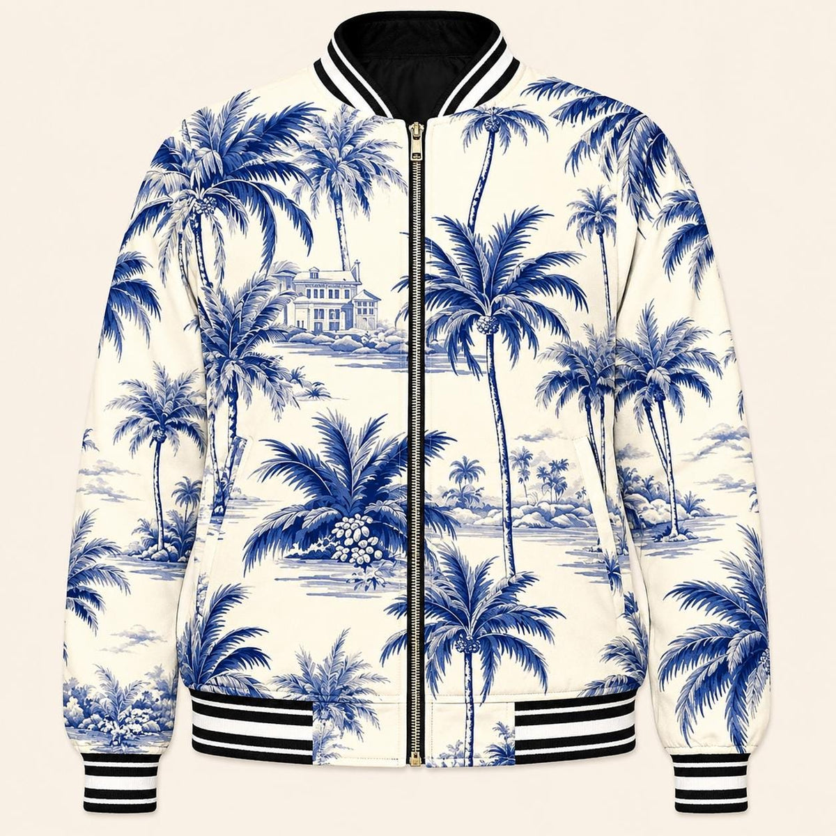 The Beachchi Bomber, Blue Palm Tree Satin Bomber Jacket | Varsity Jacket,Beachchi Jacket