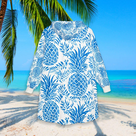 Beachchi Surf Robe | Hawaiin Print Cover-Up |Vacation Essential | Hooded Blanket | Blue Pineapple Print | Cozy Wearable Blanket