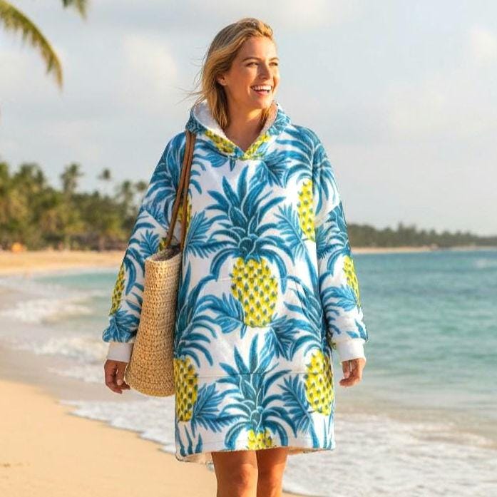Beachchi Surf Robe | Hawaiin Print Cover-Up |Vacation Essential | Hooded Blanket | Tropical Fruit Print Cozy Wearable Blanket