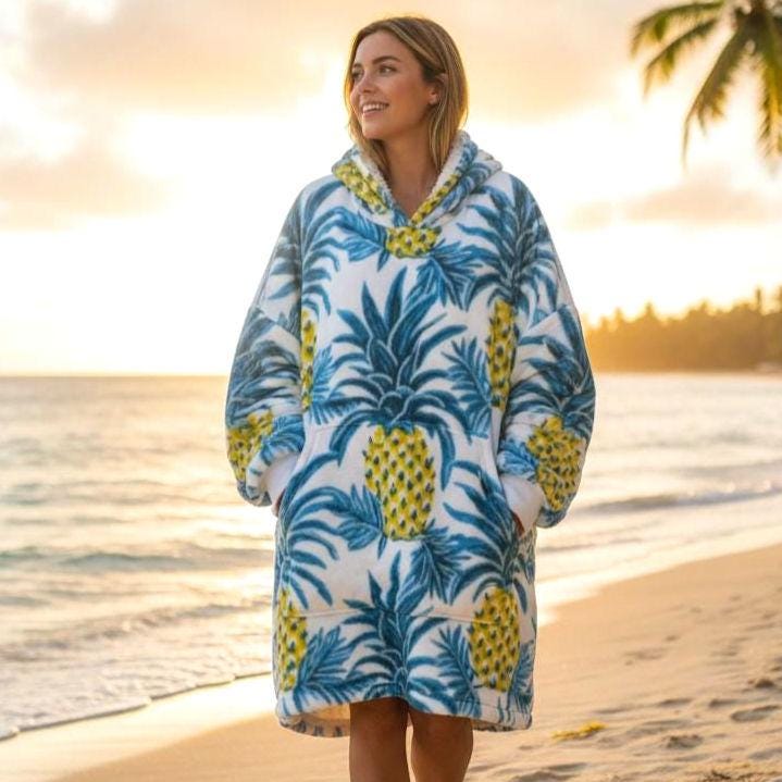 Beachchi Surf Robe | Hawaiin Print Cover-Up |Vacation Essential | Hooded Blanket | Tropical Fruit Print Cozy Wearable Blanket
