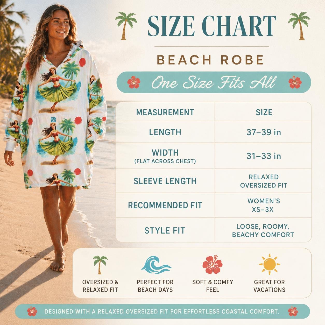 Beachchi Surf Robe | Hawaiin Print Cover-Up |Vacation Essential | Hooded Blanket | Tropical Fruit Print Cozy Wearable Blanket