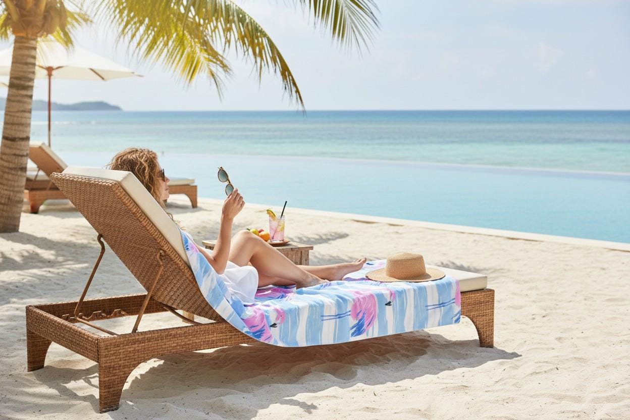 Pink Flamingo Pattern Beach Towel | Blue Stripe Tropical Print
