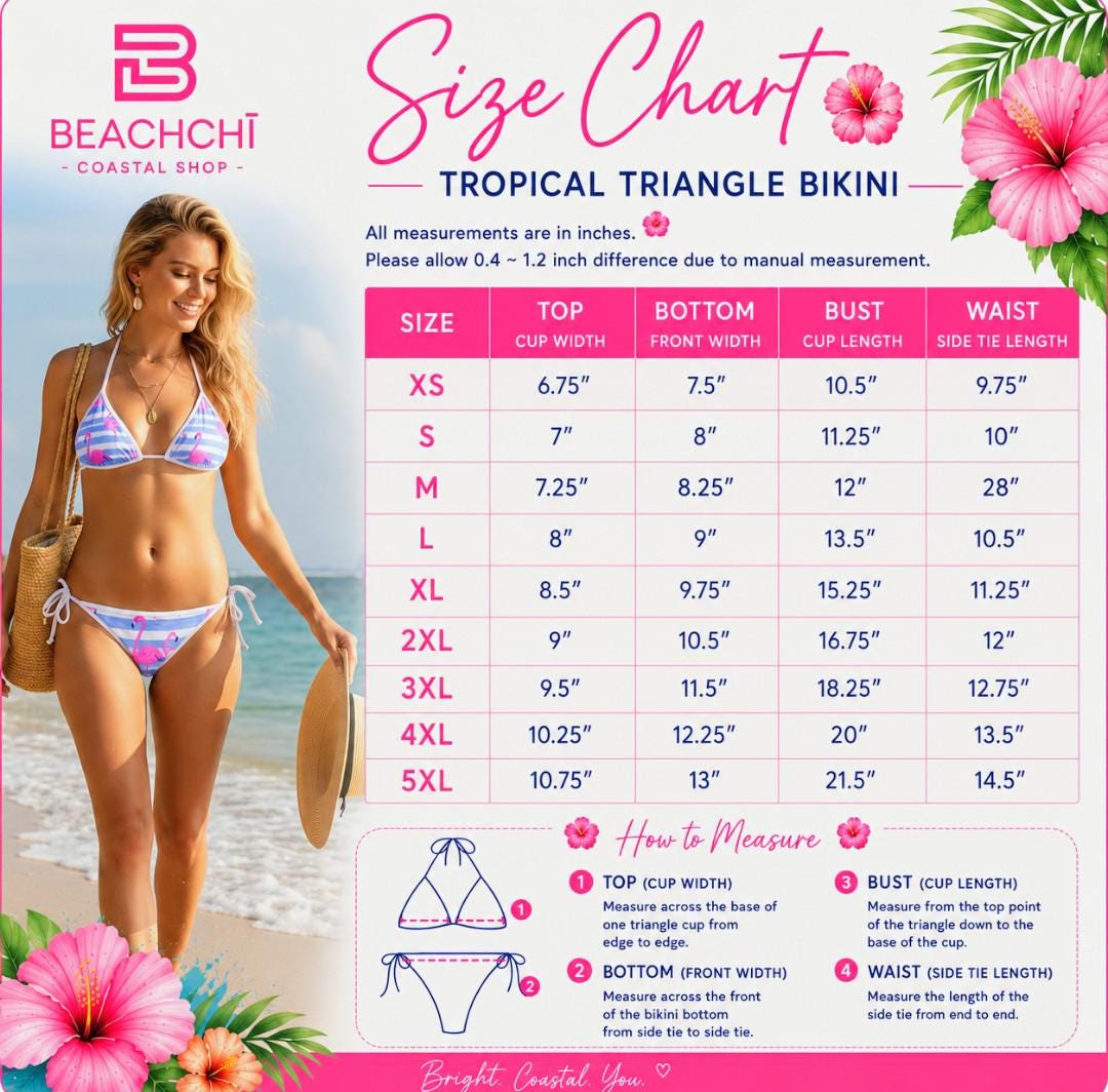 Flamingo Stripe Bikini Swimsuit | Tropical Flamingo Stripes Vacation Swimwear