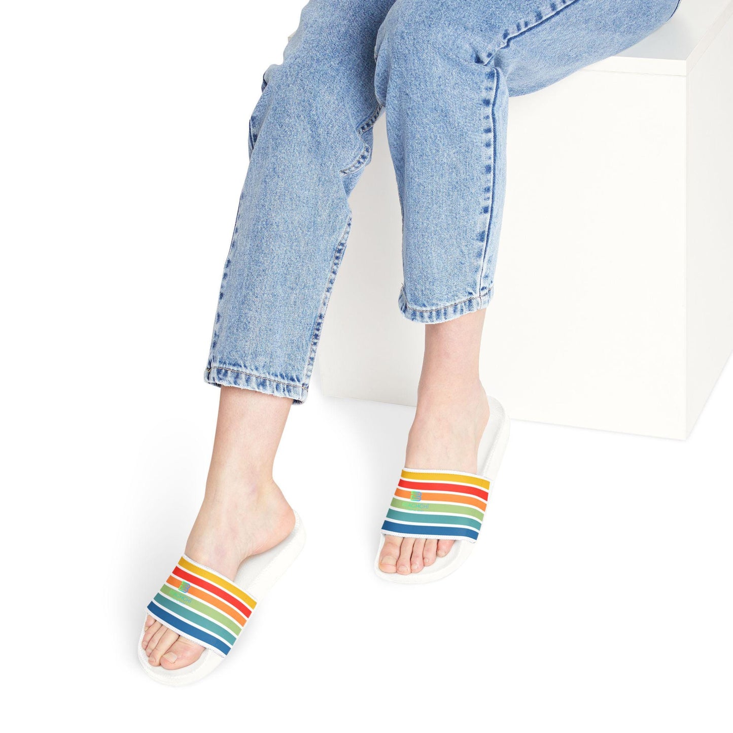 Retro Rainbow Striped Sandals,| Beachchi Slides