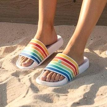 Retro Rainbow Striped Sandals,| Beachchi Slides