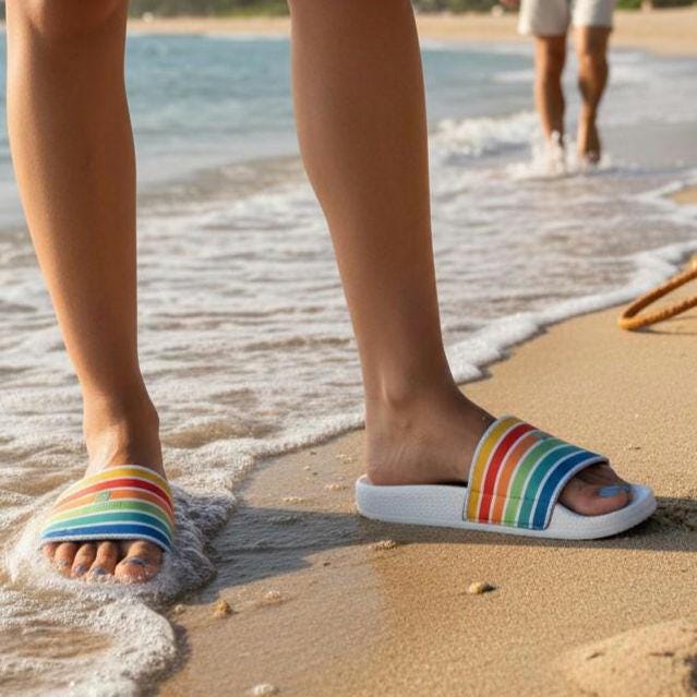 Retro Rainbow Striped Sandals,| Beachchi Slides