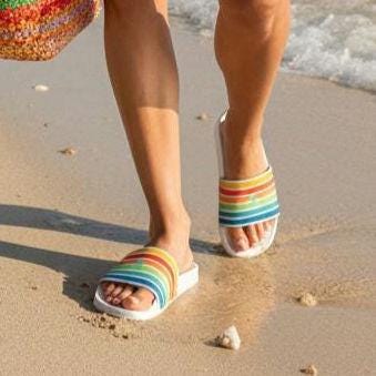 Retro Rainbow Striped Sandals,| Beachchi Slides