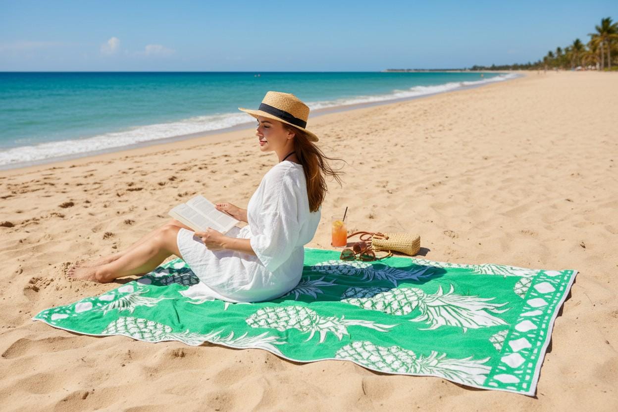 Oversized Emerald Green Pineapple Beach Towel | Palm Beach Poolside Luxury | Preppy Tropical Vacation Gift