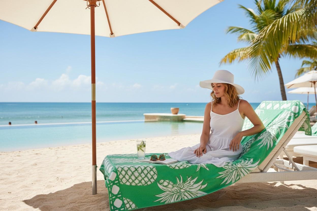 Oversized Emerald Green Pineapple Beach Towel | Palm Beach Poolside Luxury | Preppy Tropical Vacation Gift