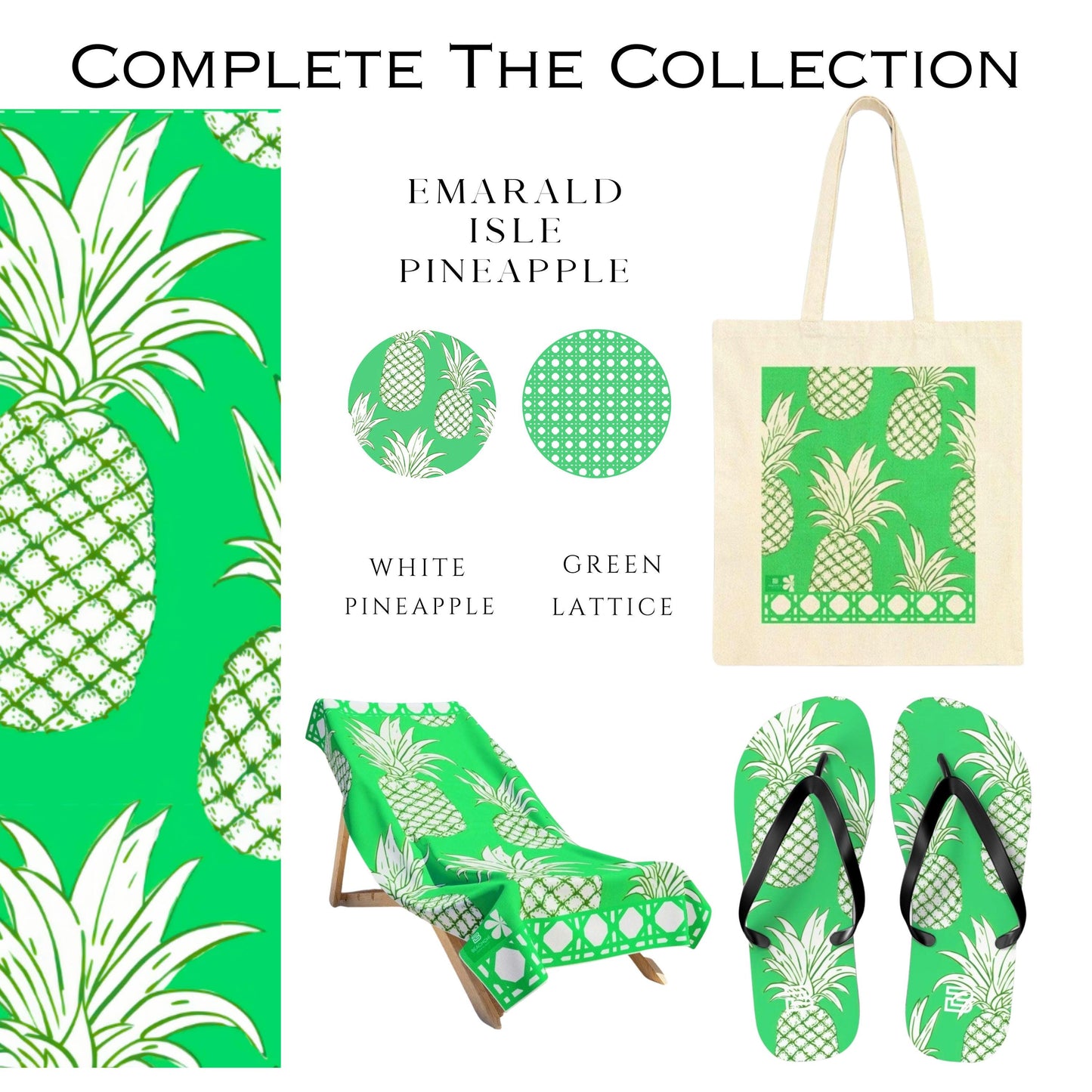 Oversized Emerald Green Pineapple Beach Towel | Palm Beach Poolside Luxury | Preppy Tropical Vacation Gift