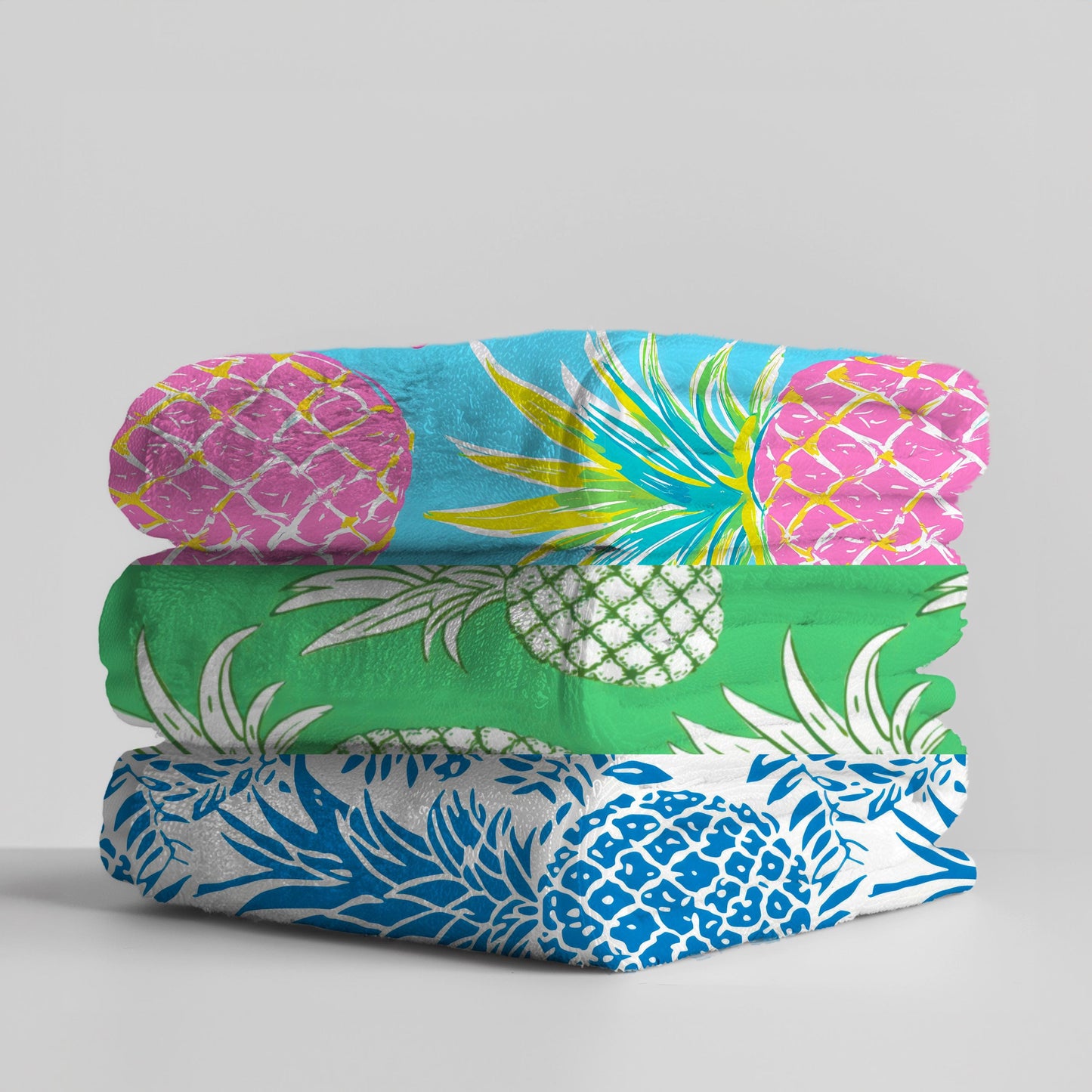 Oversized Aqua Hearts Pineapple Beach Towel | Palm Beach Poolside Luxury | Preppy Tropical Vacation Gift