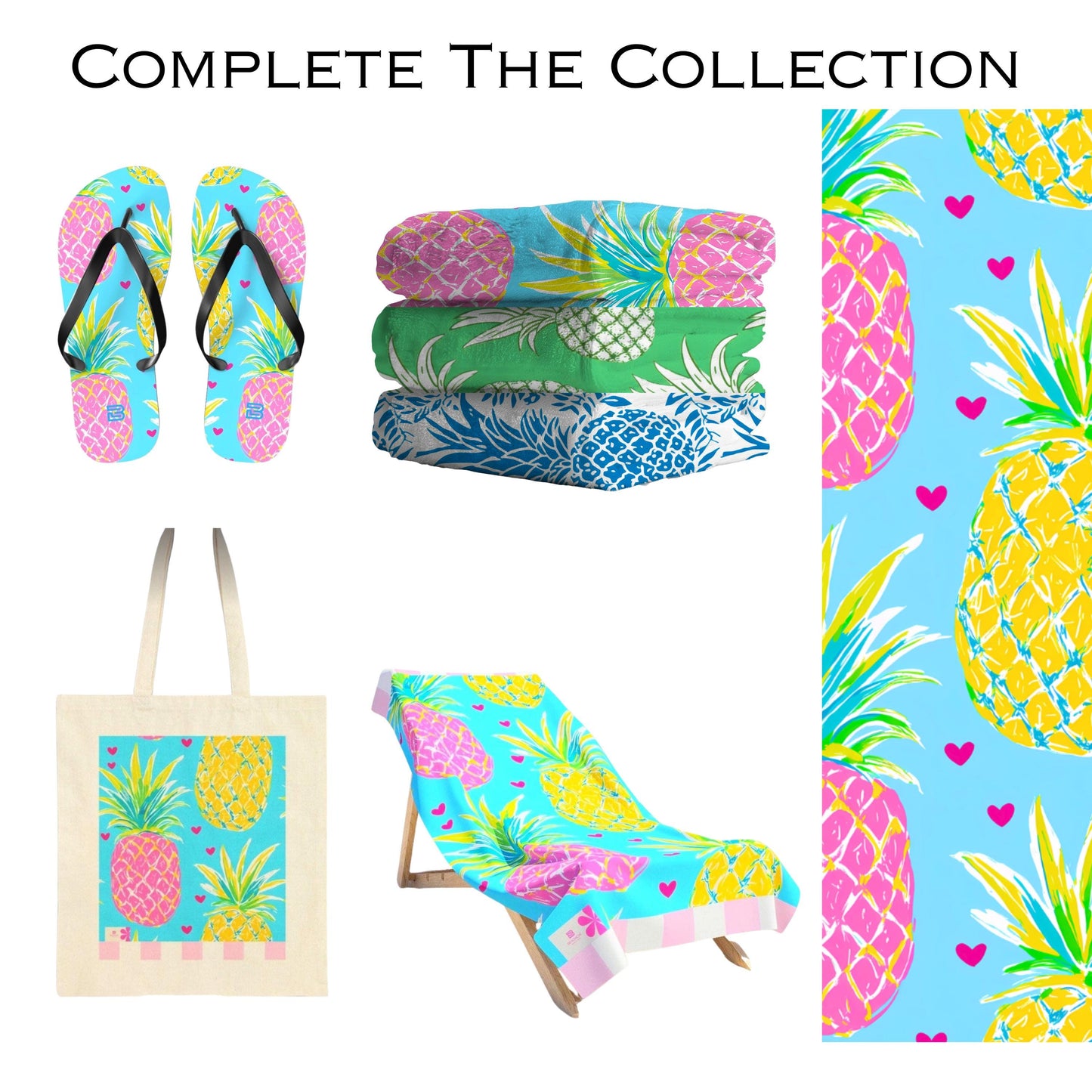 Oversized Aqua Hearts Pineapple Beach Towel | Palm Beach Poolside Luxury | Preppy Tropical Vacation Gift