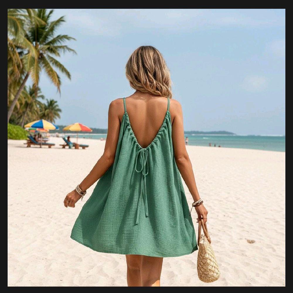 Women's Casual Spaghetti Strap Gauze Dress, Beachchi