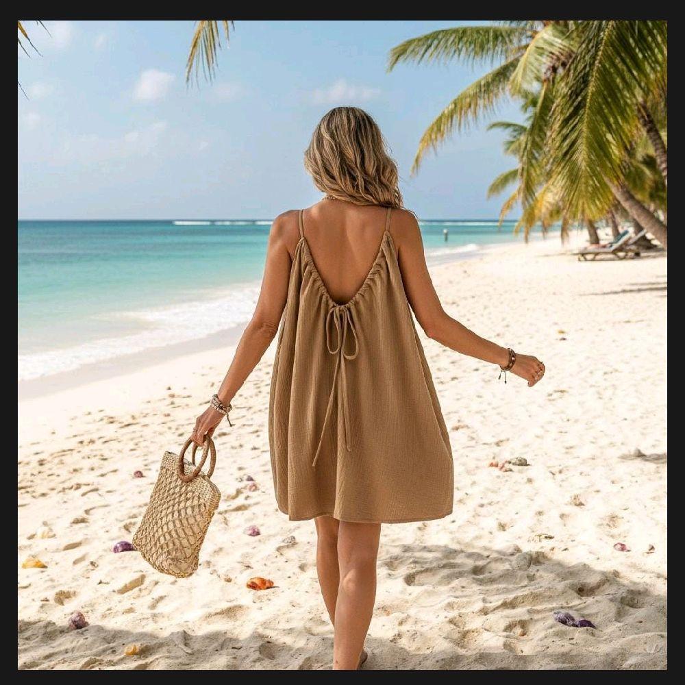 Women's Casual Spaghetti Strap Gauze Dress, Beachchi