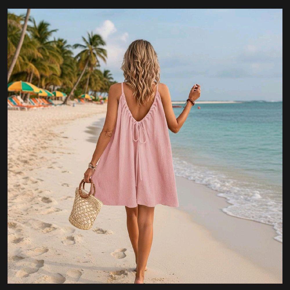 Women's Casual Spaghetti Strap Gauze Dress, Beachchi