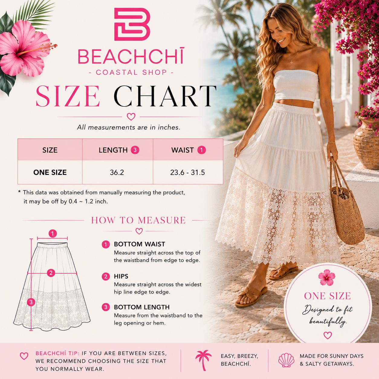 Beachchi  Tiered Lace Maxi Skirt | Boho Resort Skirt | Flowy Lined Beach Skirt | 2 Colors Available