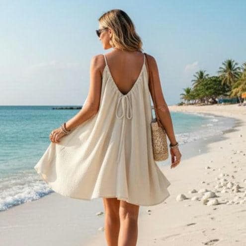 Beachchi lightweight gauze dress|spaghetti strap sundress|resort wear