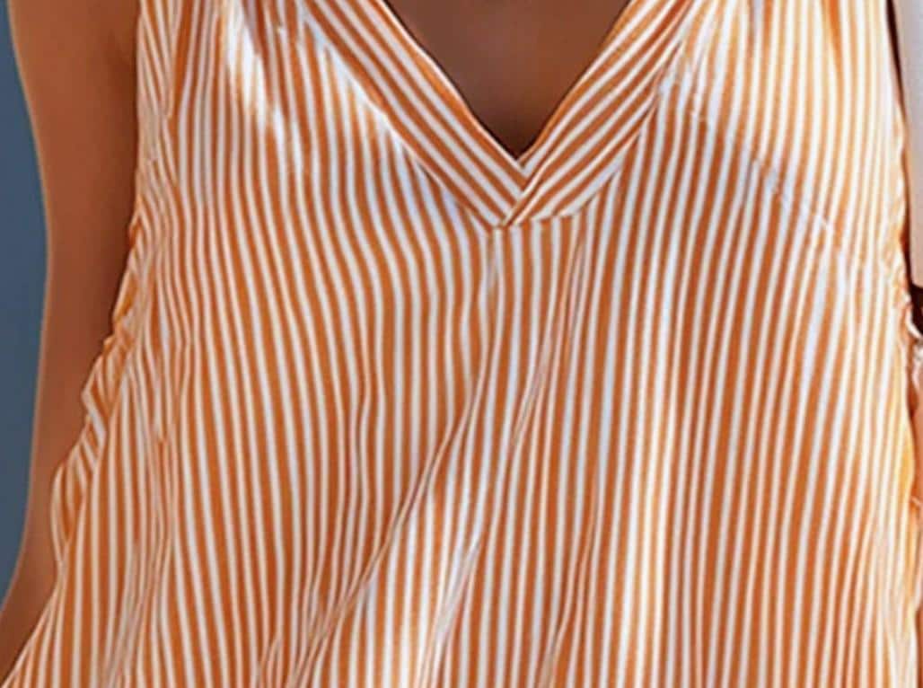 Striped V-Neck Ruffle Hem Mini Dress