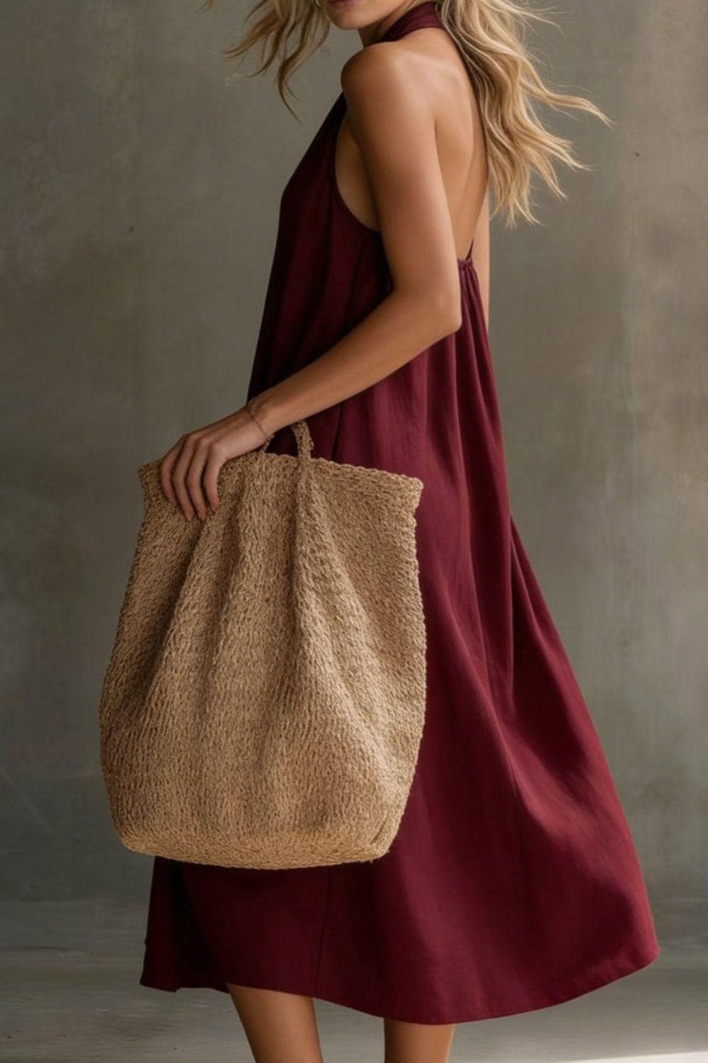 Summer Casual Halter Neck Pocket Midi Dress
