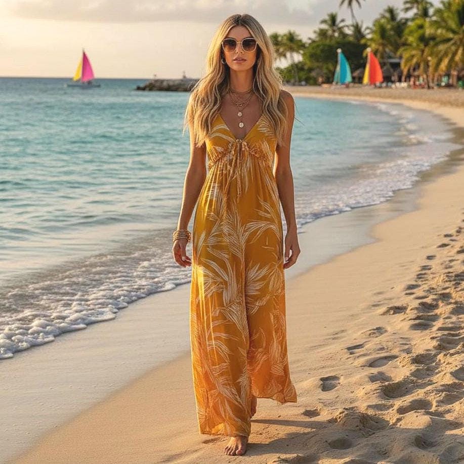 Full Size Printed Spaghetti Strap Maxi Dress Plus Size