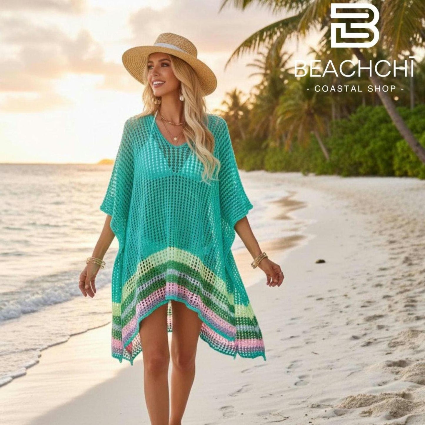 Women's Crochet Beach Cover-Up | Lightweight V-Neck Swim Cover-Up | Vacation & Resort Wear, Beachchi Cover-Up