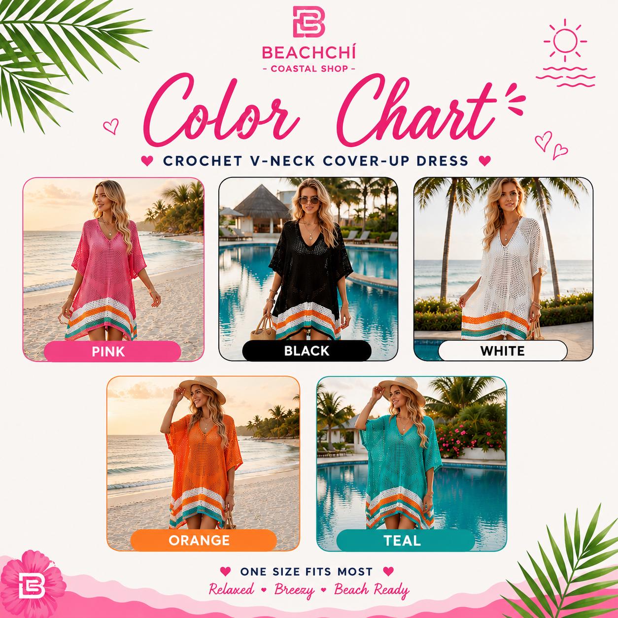Women's Crochet Beach Cover-Up | Lightweight V-Neck Swim Cover-Up | Vacation & Resort Wear, Beachchi Cover-Up