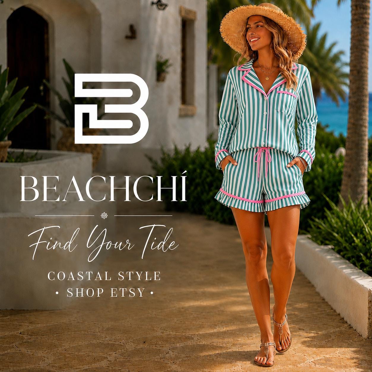 Stripe Contrast Ricrac Trim Long Sleeve Shirt Drawstring Ruffled Pajama Short Set