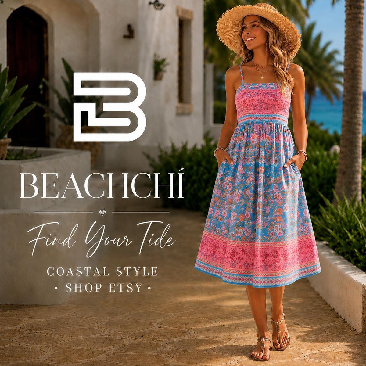 Beachchi boho floral smocked maxi dress | tropical vacation dress | sleeveless beach dress | resort wear | summer vacation outfit