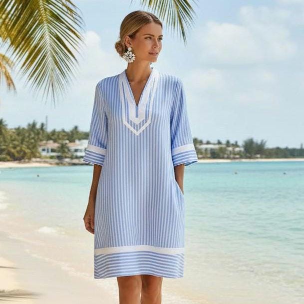 Beachchi  Striped Resort Dress with Pockets | Coastal Vacation Cover-Up | Relaxed Beach Boutique Style