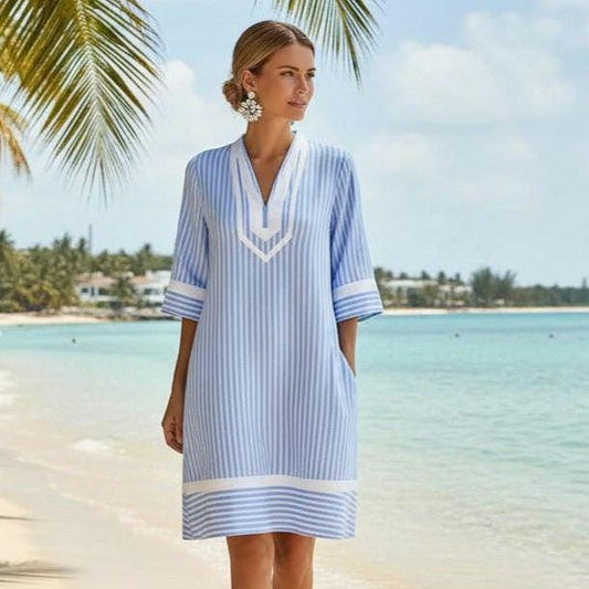 Beachchi  Striped Resort Dress with Pockets | Coastal Vacation Cover-Up | Relaxed Beach Boutique Style