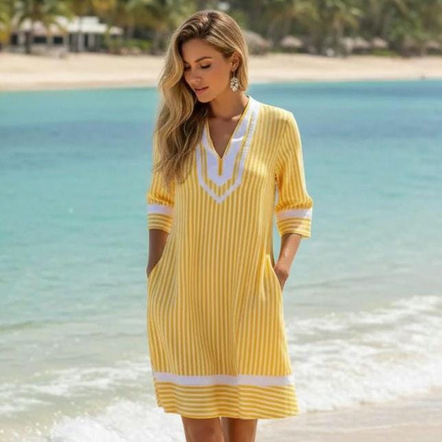 Beachchi  Striped Resort Dress with Pockets | Coastal Vacation Cover-Up | Relaxed Beach Boutique Style