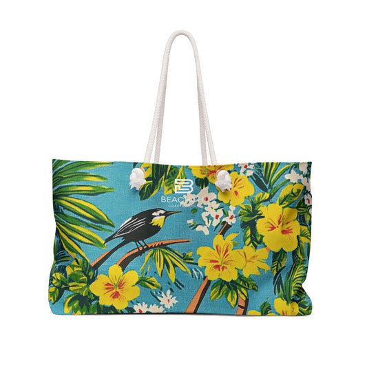 Tropical Hibiscus & Bird Weekender Bag | Hawaiian Beach Tote