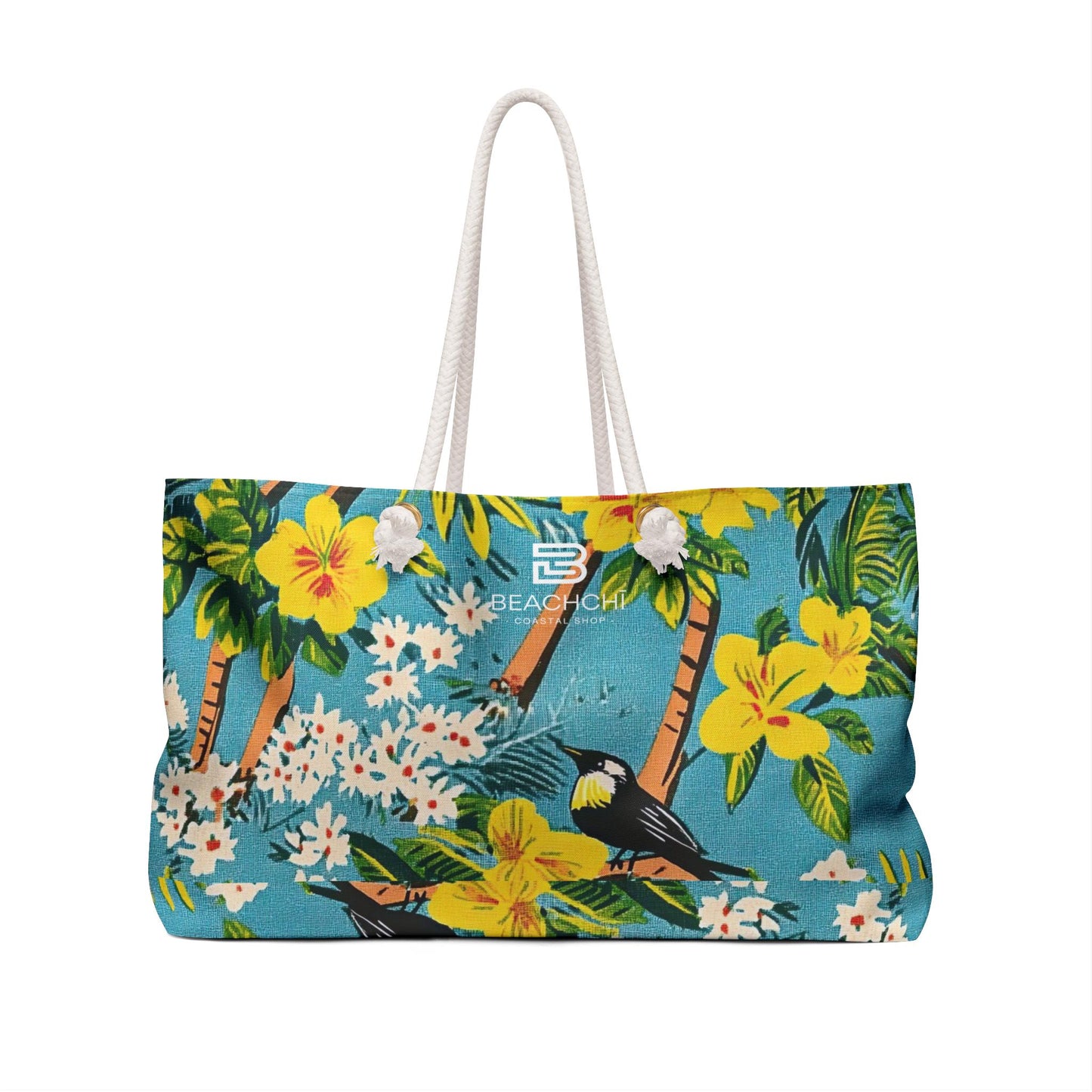 Tropical Hibiscus & Bird Weekender Bag | Hawaiian Beach Tote