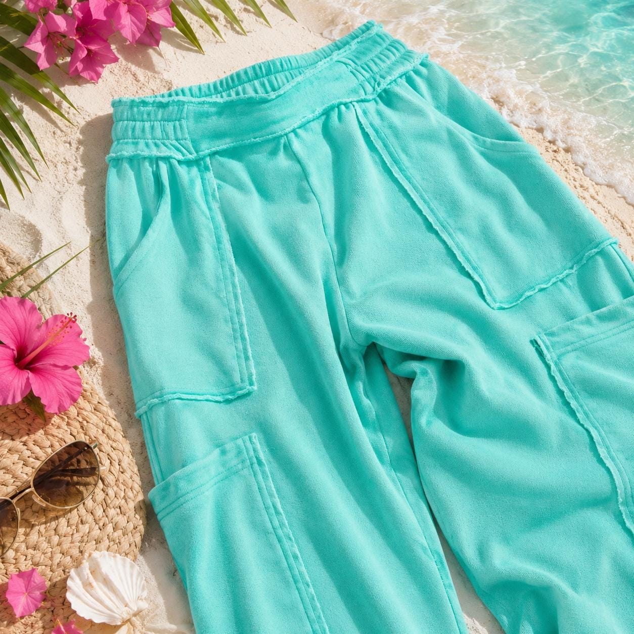 Mineral Wash Wide Leg Cargo Pants for Women | Cotton Resort Lounge Pants | Casual Vacation Travel Pants |