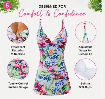 Tropical Floral Swim Dress | Two Piece Swimsuit with Skirt | Women's Resort Swimwear | Beach Vacation Bathing Suit | Beachchī