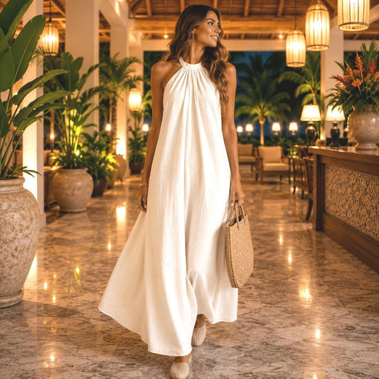 Beachchi Halter Maxi Dress | Women's Flowy Resort Sundress | Beach Vacation Dress | Sleeveless Summer Maxi | Tropical Cruise Outfit