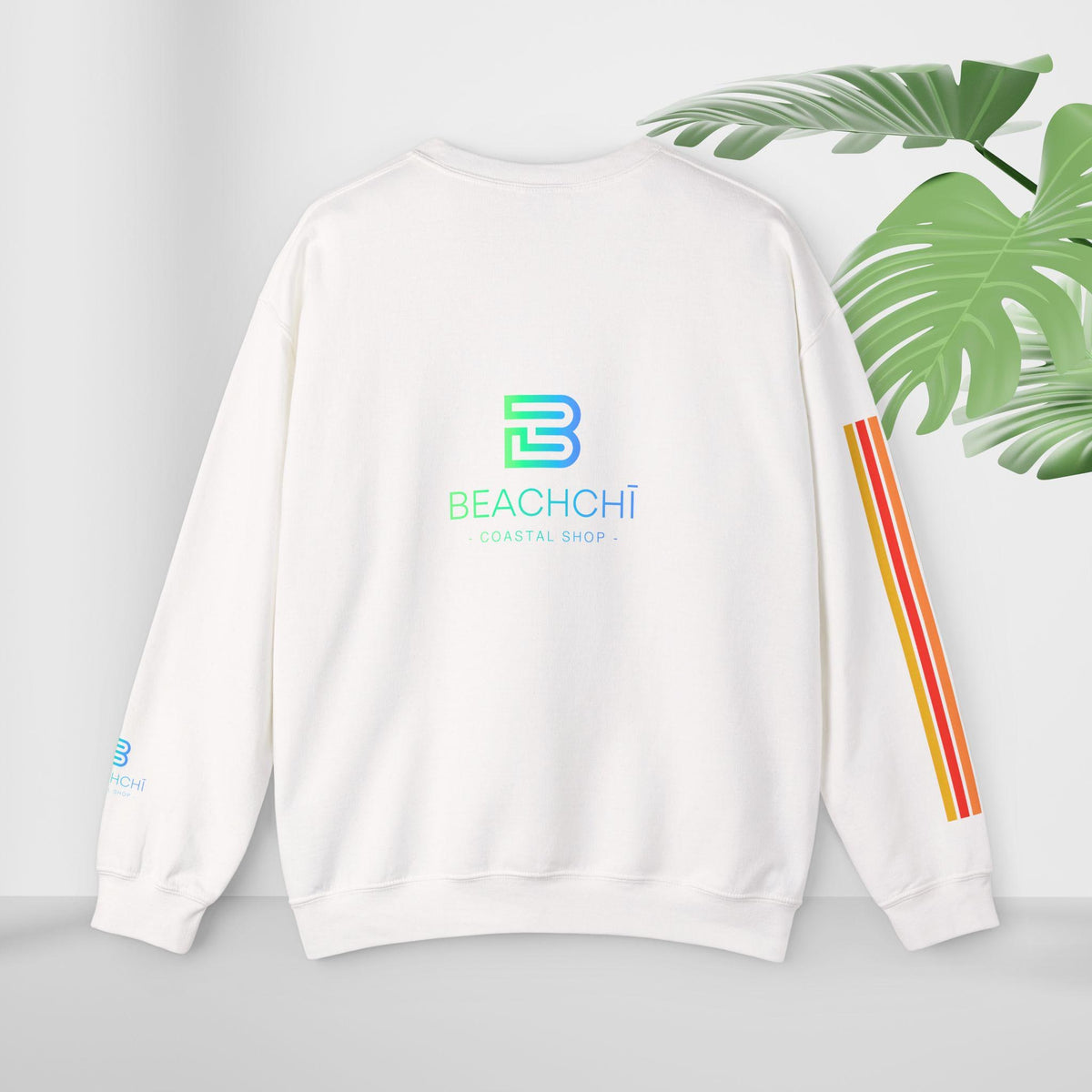 Retro rainbow stripes crewneck sweatshirt | beachchi logo