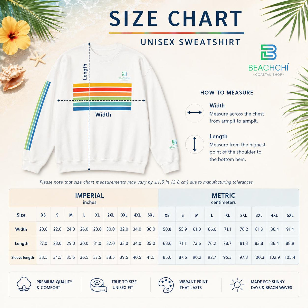 Retro rainbow stripes crewneck sweatshirt | beachchi logo