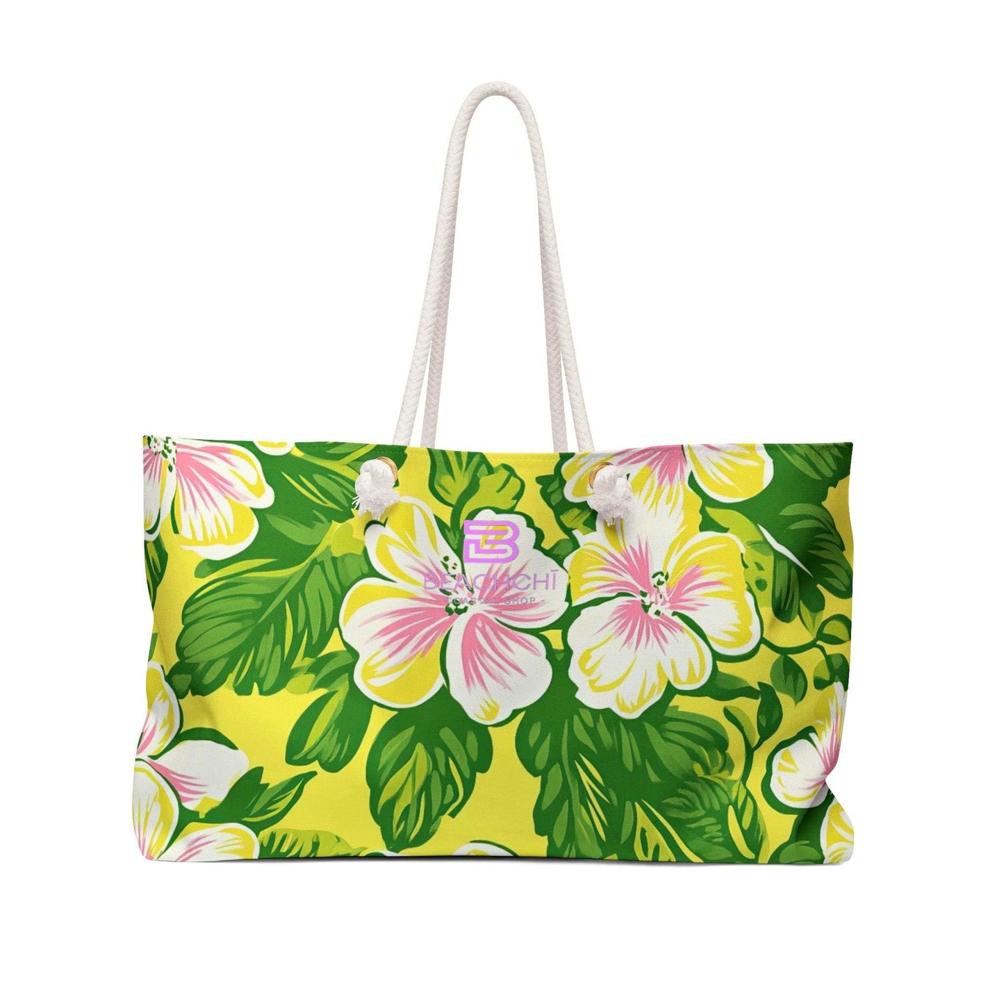 Beachchī Pink Hibiscus Weekender Bag, Tropical Floral Beach Tote, Large Travel Bag, Resort Vacation Carryall, Cruise Tote, Overnight Bag