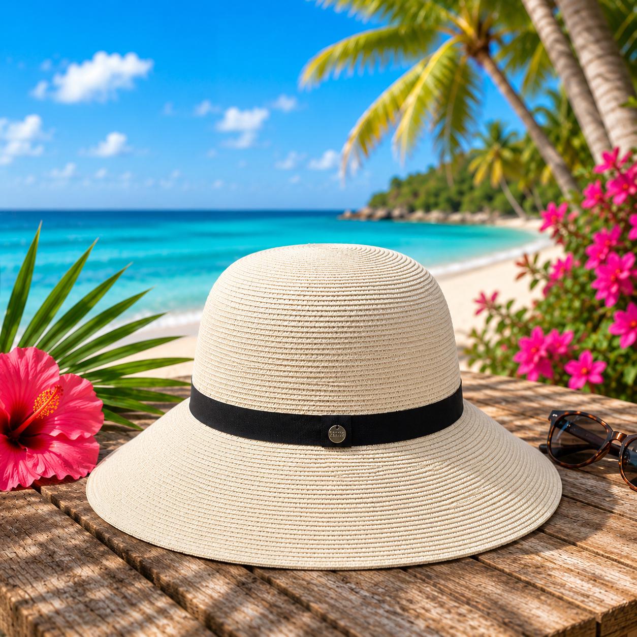 Beachchī Straw Sun Hat for Women | Wide Brim Beach Hat | Packable Summer Hat | Resort Vacation Hat | Coastal Sun Protection | Tropical Trave