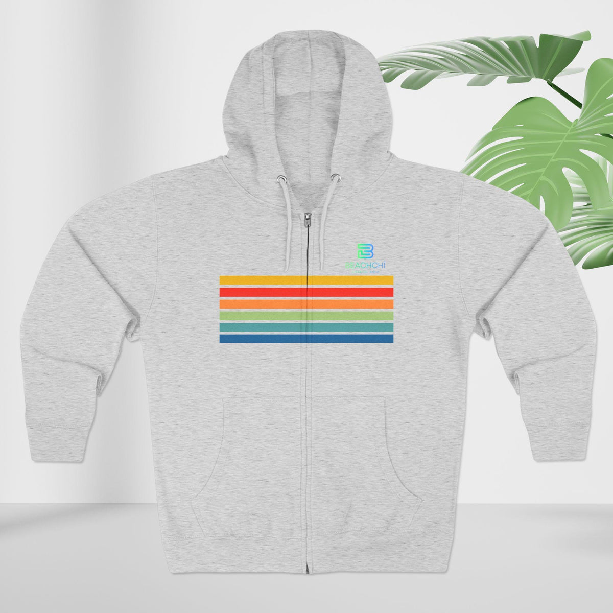 Retro rainbow stripes zip hoodie | beachchi logo on back