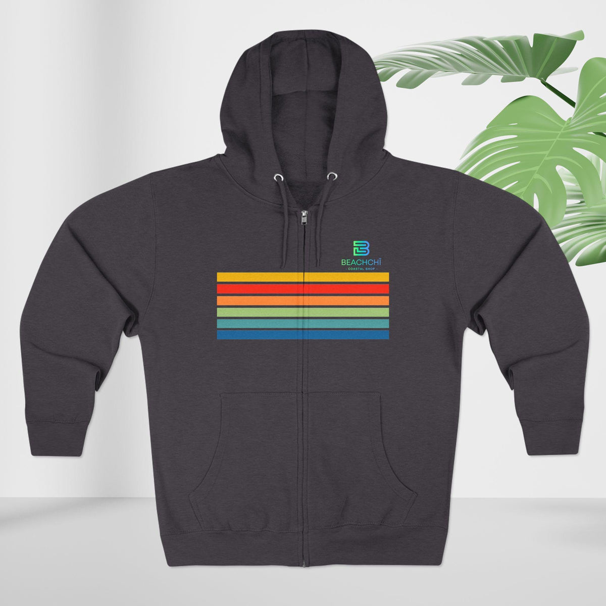 Retro rainbow stripes zip hoodie | beachchi logo on back