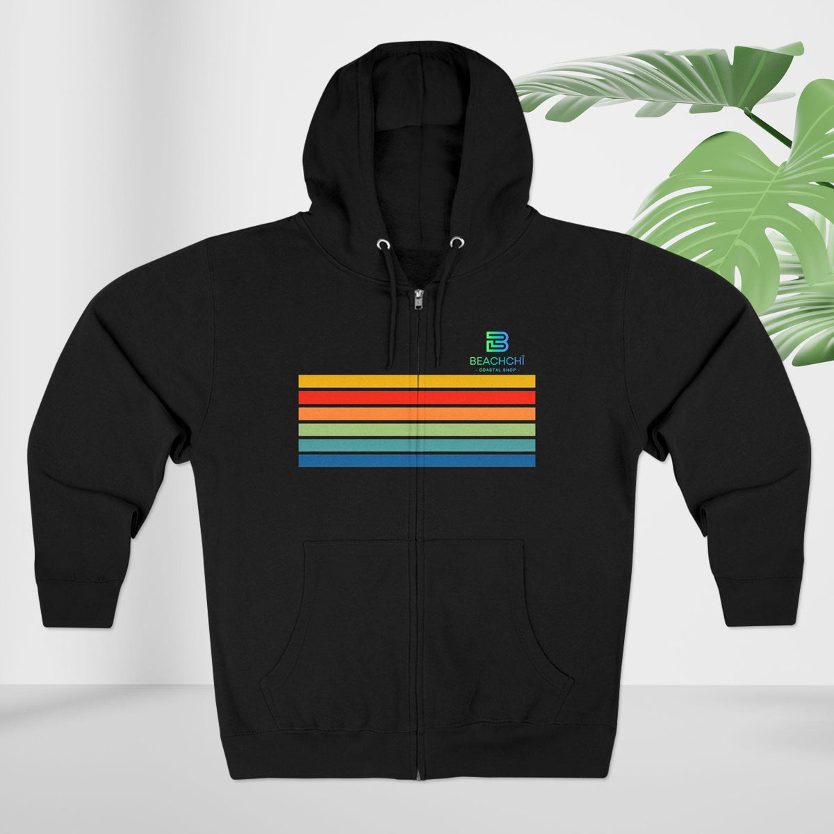 Retro rainbow stripes zip hoodie | beachchi logo on back